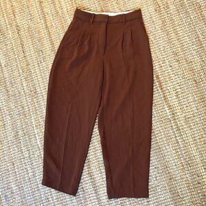 Aritzia Wilfred Carrot High-Waisted Trousers in Cognac, Size 8